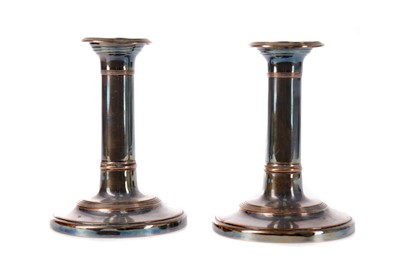 Lot 93 - A LATE 19TH CENTURY SILVER PLATED CENTREPIECE, ALONG WITH FOUR CANDLESTICKS