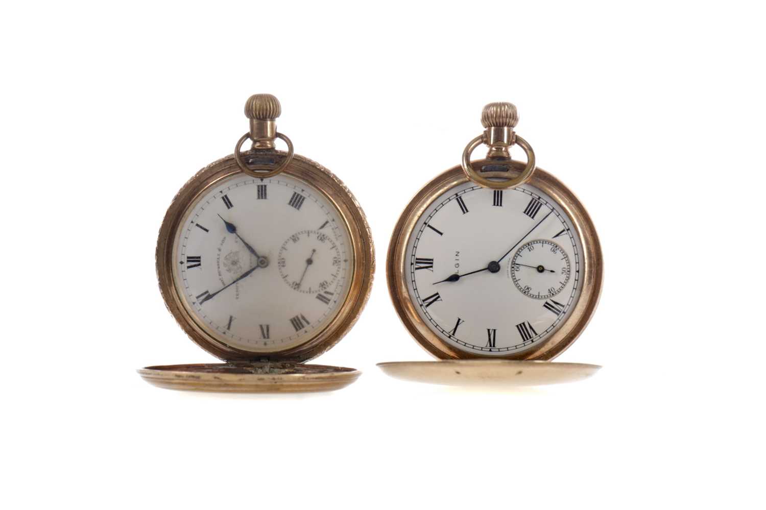 Lot 742 - TWO GOLD PLATED FULL HUNTER POCKET WATCHES