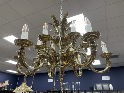Lot 43 - A PAIR OF BRASS CHANDELIERS, ALONG WITH ANOTHER