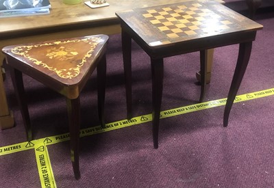 Lot 176 - A RECTANGULAR GAMES TABLE AND A SEWING TABLE