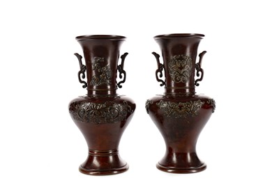 Lot 733 - A PAIR OF EARLY 20TH CENTURY JAPANESE BRONZE VASES