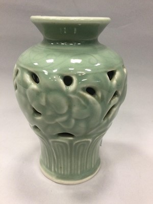 Lot 735 - A 20TH CENTURY CHINESE CELADON VASE AND A SNUFF BOTTLE