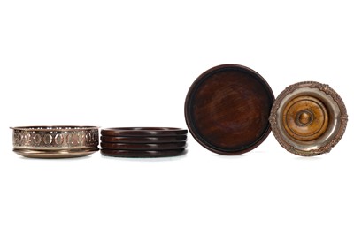 Lot 243 - A LOT OF TWO EARLY 20TH CENTURY TURNED MAHOGANY WINE SLIDES, ALONG WITH TWO OTHERS