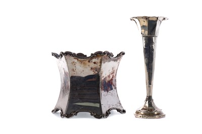 Lot 92 - A GEORGE V SILVER TRUMPET VASE, ALONG WITH A PLANTER