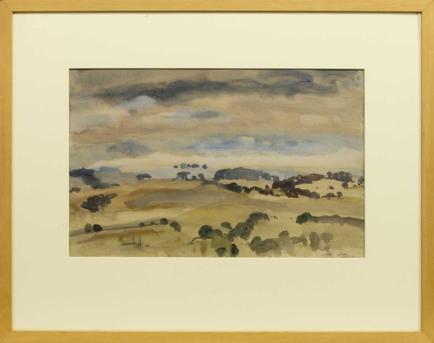 Lot 707 - GALLOWAY LANDSCAPE, A WATERCOLOUR BY SIR WILLIAM GEORGE GILLIES