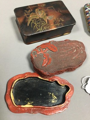 Lot 511 - A LATE 19TH CENTURY CHINESE CLOISONNE CIGARETTE CASE, ALONG WITH THREE BOXES