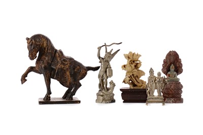 Lot 463 - THREE FIGURES OF DIETIES, ALONG WITH A HORSE AND A FLOWER STUDY