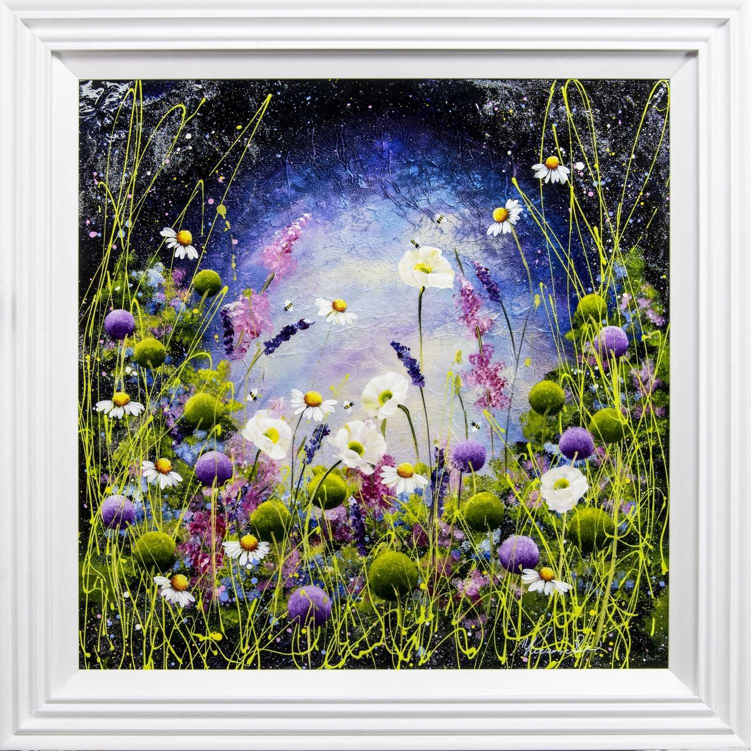Lot 713 - EVENING MEADOW, AN ACRYLIC AND RESIN BY ROZANNE BELL
