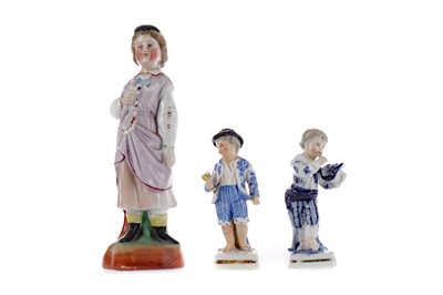 Lot 287 - A LATE 19TH CENTURY SITZENDORF PORCELAIN FIGURE OF A BOY, AND TWO OTHERS