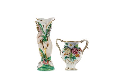 Lot 304 - A LATE 19TH CENTURY CONTINENTAL PORCELAIN SPILL VASE, ALONG WITH ANOTHER