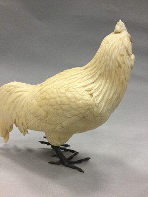 Lot 908 - A JAPANESE IVORY CARVING OF A FAMILY OF CHICKENS