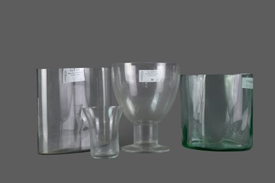 Lot 310A - A LOT OF THREE GLASS VASES ALONG WITH A PEDESTAL BOWL