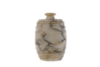 Lot 235 - A LATE 19TH CENTURY ALABASTER BISCUIT BARREL AND COVER