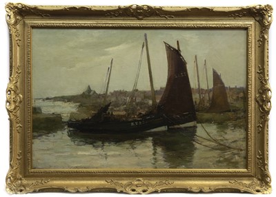 Lot 20 - SAILBOATS IN HARBOUR, AN OIL BY ARTHUR MACDONALD