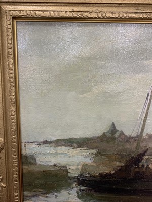 Lot 20 - SAILBOATS IN HARBOUR, AN OIL BY ARTHUR MACDONALD