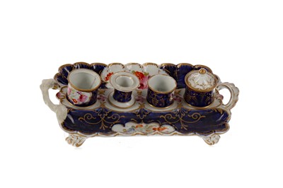 Lot 465 - AN EARLY 19TH CENTURY ENGLISH PORCELAIN INK STAND, ALONG WITH A TANKARD, AND TWO BOWLS