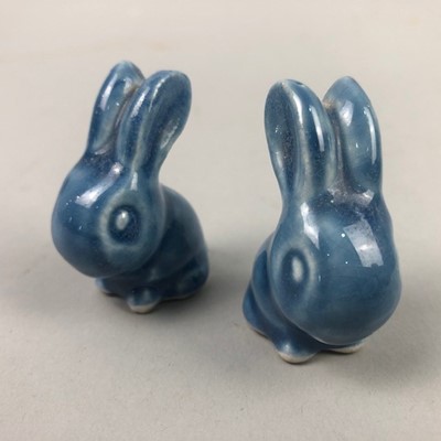 Lot 249 - A PAIR OF DENBY BLUE GLAZED RABBITS