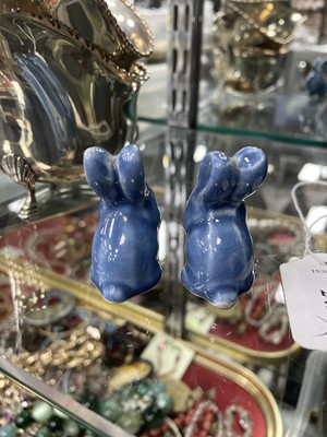 Lot 249 - A PAIR OF DENBY BLUE GLAZED RABBITS