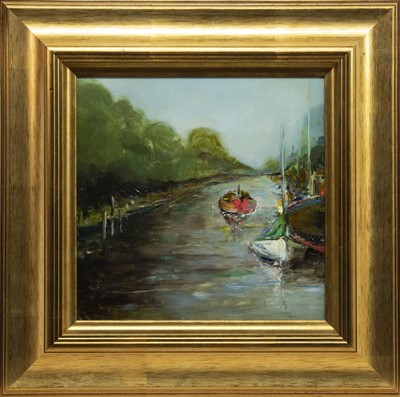 Lot 724 - CANAL BOATS, A DUTCH CONTEMPORARY SCHOOL OIL ON BOARD