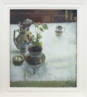 Lot 31 - * LESLEY BURR, STILL LIFE WITH JUG AND SILVER...