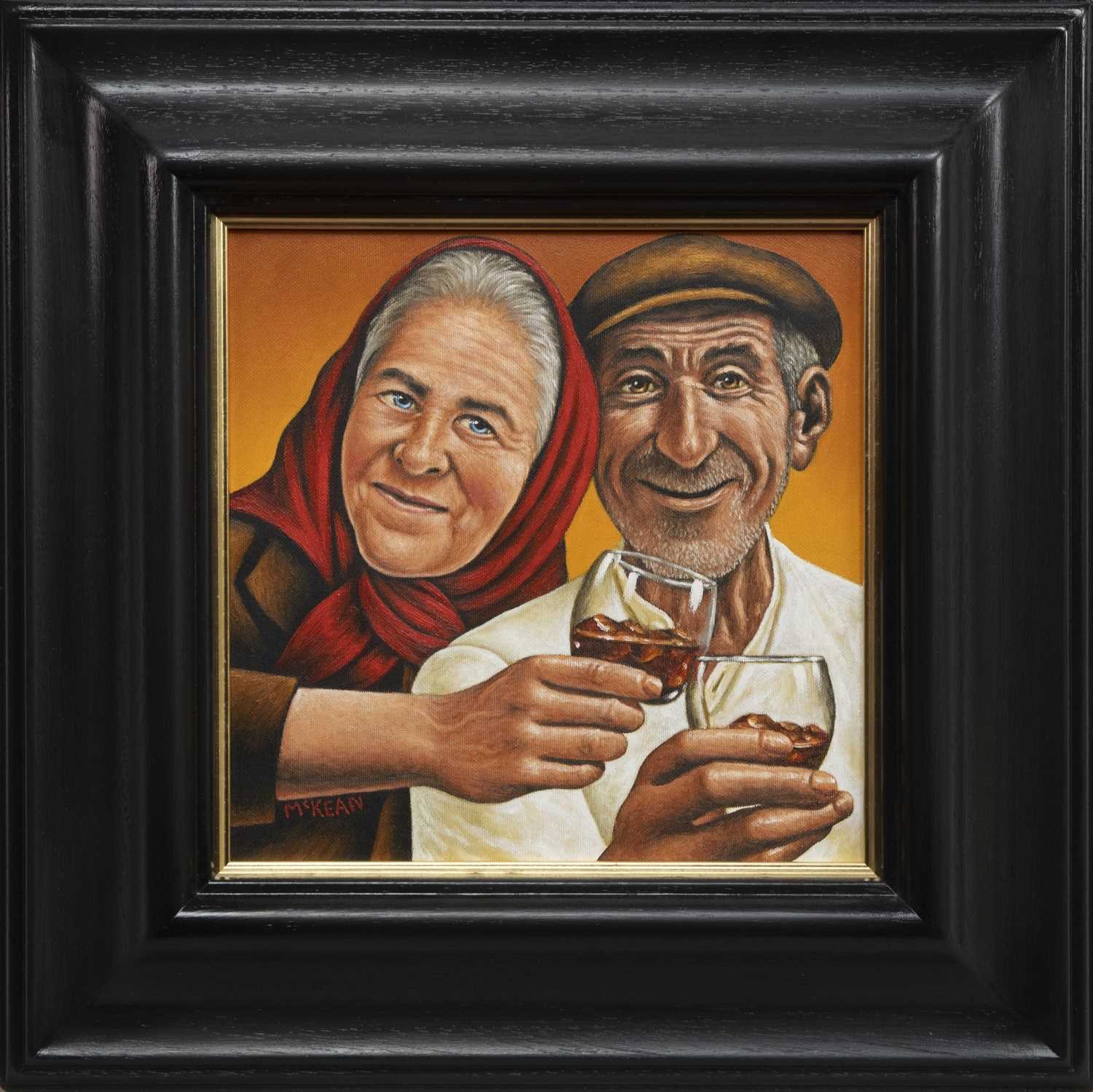 Lot 762 - A CUP OF KINDNESS YET ( FOR AULD LANG SYNE), AN OIL BY GRAHAM MCKEAN