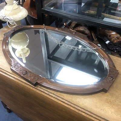 Lot 240 - AN OAK OVAL FRAMED WALL MIRROR