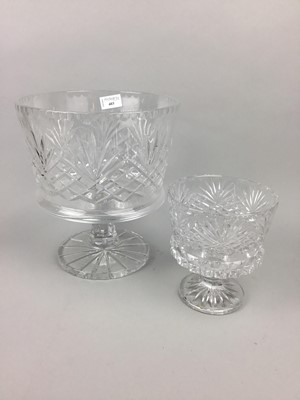 Lot 403 - TWO GRADUATED CUT GLASS PEDESTAL BOWLS, ALONG WITH OTHER GLASS VASES AND BOWLS