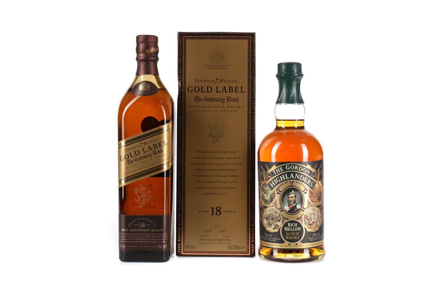 Lot 73 - JOHNNIE WALKER GOLD LABEL CENTENARY BLEND AGED 18 YEARS AND THE GORDON HIGHLANDERS