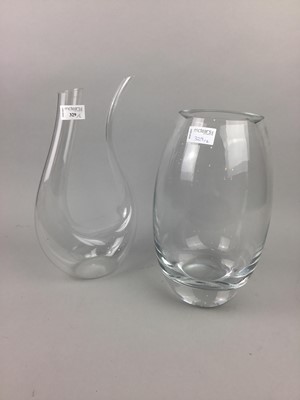 Lot 329 - A RIEDEL GLASS DECANTER AND A KRONSO GLASS VASE