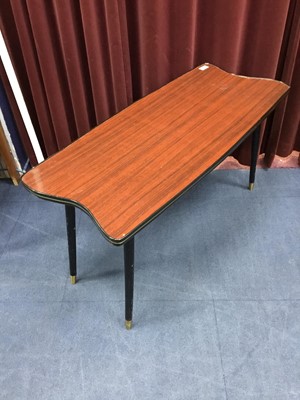 Lot 332 - A MODERN COFFEE TABLE AND A CIRCULAR FOOTSTOOL