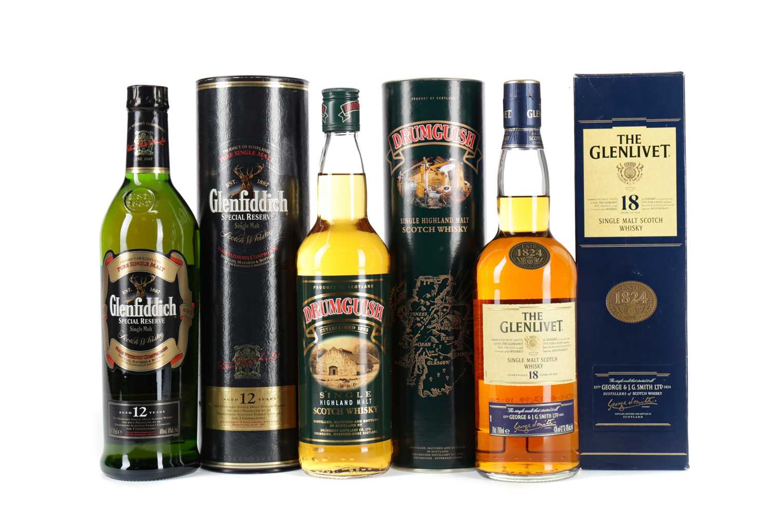 Lot 89 - GLENLIVET  18 YEARS OLD, GLENFIDDICH 12 YEARS OLD AND DRUMGUISH