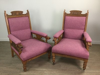 Lot 1644 - A PAIR OF LATE 19TH CENTURY OAK FRAMED ARMCHAIRS