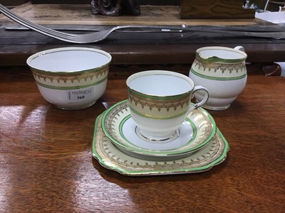 Lot 360 - A GREEN AND GILT PART TEA SERVICE