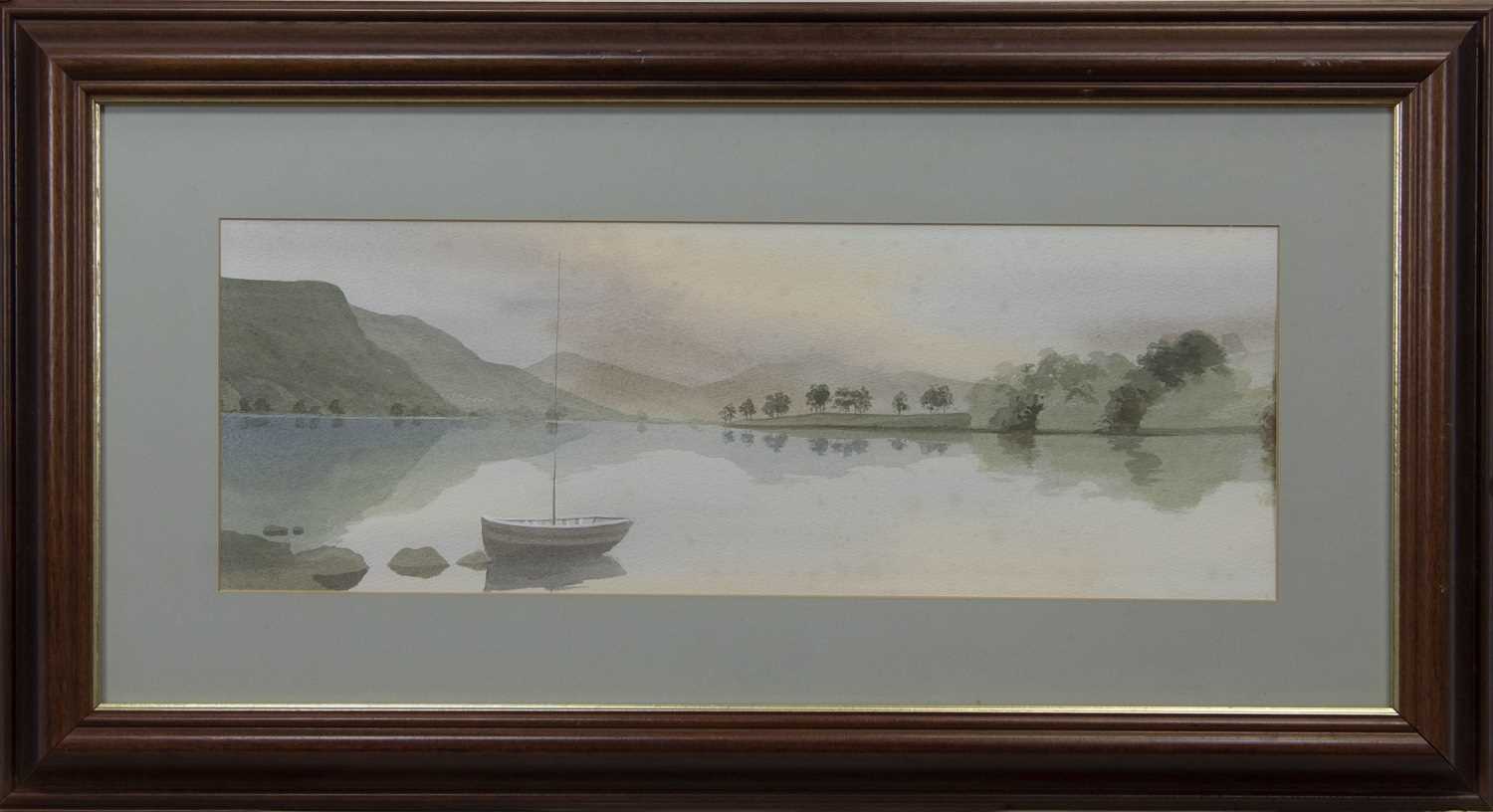 Lot 67 - BOAT AT THE LOCH, A SCOTTISH WATERCOLOUR