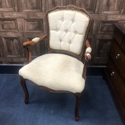 Lot 365 - A REPRODUCTION FRENCH STYLE ARMCHAIR