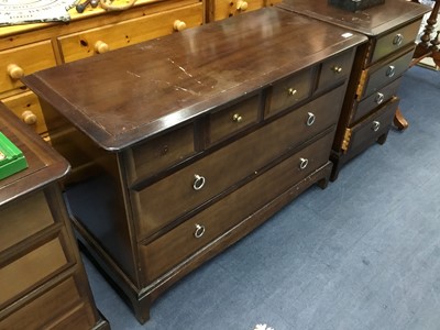 Lot 366 - A STAG CHEST OF DRAWERS AND TWO BEDSIDE CHESTS