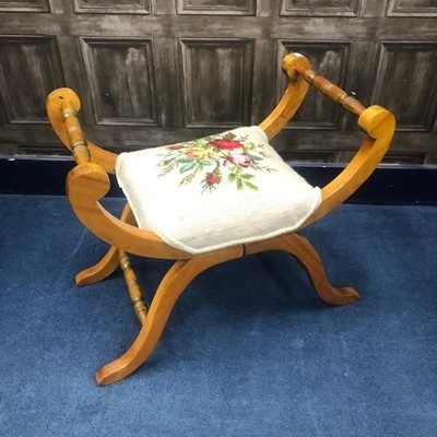 Lot 371 - A STAINED WOOD X-FRAME WINDOW SEAT