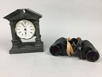 Lot 328 - A PAIR OF CARL ZEISS BINOCULARS, CANDLE SNUFFER, MANTEL CLOCK AND OTHER OBJECTS