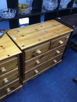 Lot 415 - A PINE EFFECT CHEST OF SIX DRAWERS AND A SMALLER CHEST