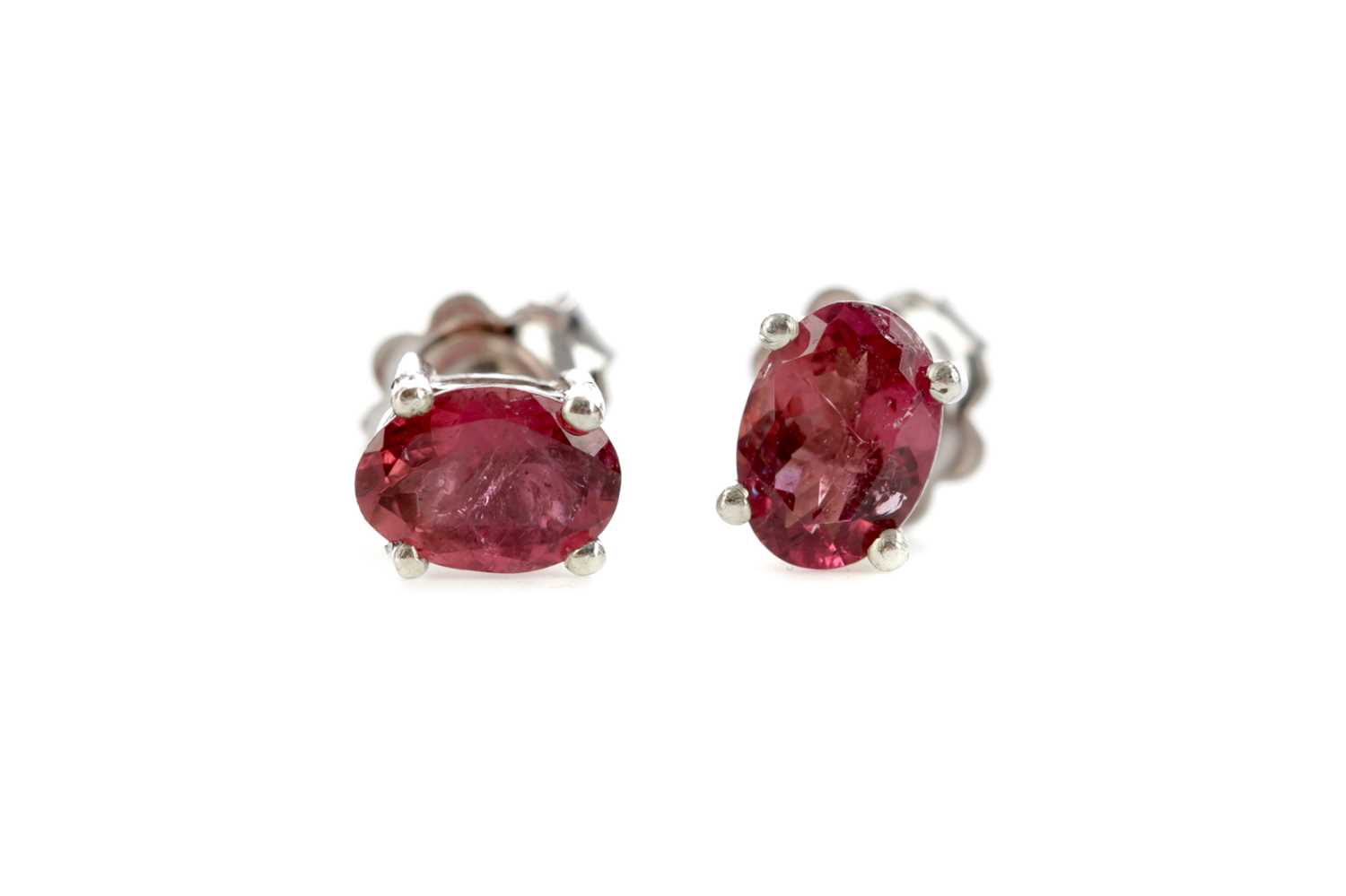 Lot 925 - A PAIR OF PINK TOURMALINE STUD EARRINGS