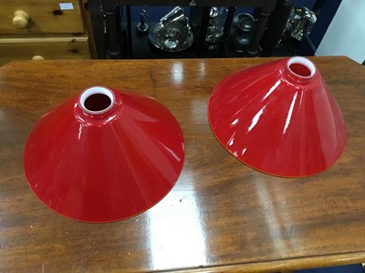 Lot 455 - A SET OF TWELVE RED AND OPAQUE GLASS LIGHT SHADES