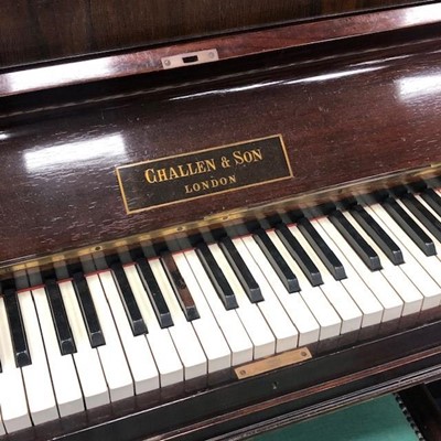 Lot 472 - A MAHOGANY UPRIGHT PIANO BY CHALLEN & SONS, WITH STOOL