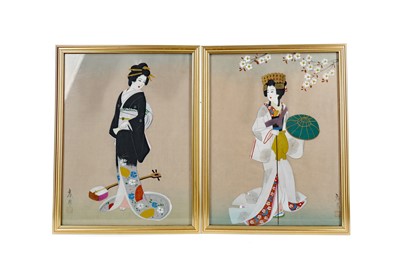 Lot 948 - A LOT OF TWO JAPANESE SCHOOL PAINTINGS OF GEISHA