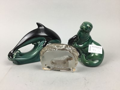 Lot 536 - A POOLE DOLPHIN; OTTER AND GLASS PAPERWEIGHTS