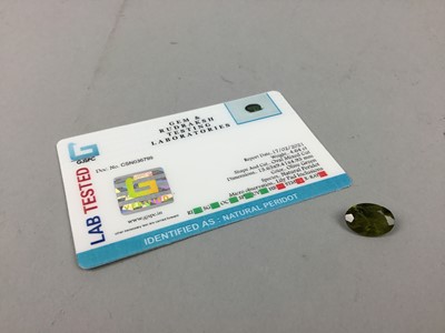 Lot 60 - **CERTIFICATED UNMOUNTED PERIDOT, oval mixed...