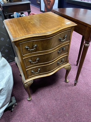 Lot 541 - A WALNUT CHEST AND A D SHAPED HALL TABLE