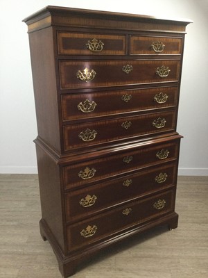 Lot 1678 - A MAHOGANY CROSSBANDED CHEST ON CHEST OF DRAWERS OF GEORGE III DESIGN