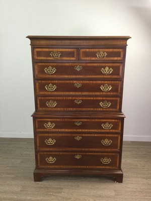 Lot 1678 - A MAHOGANY CROSSBANDED CHEST ON CHEST OF DRAWERS OF GEORGE III DESIGN