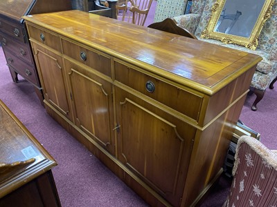 Lot 566 - A YEW WOOD SIDEBOARD