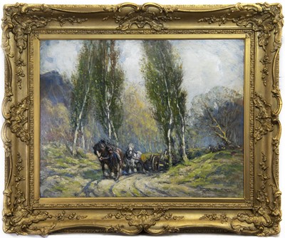 Lot 47 - CARTING TIMBER, AN OIL BY GEORGE SMITH RSA